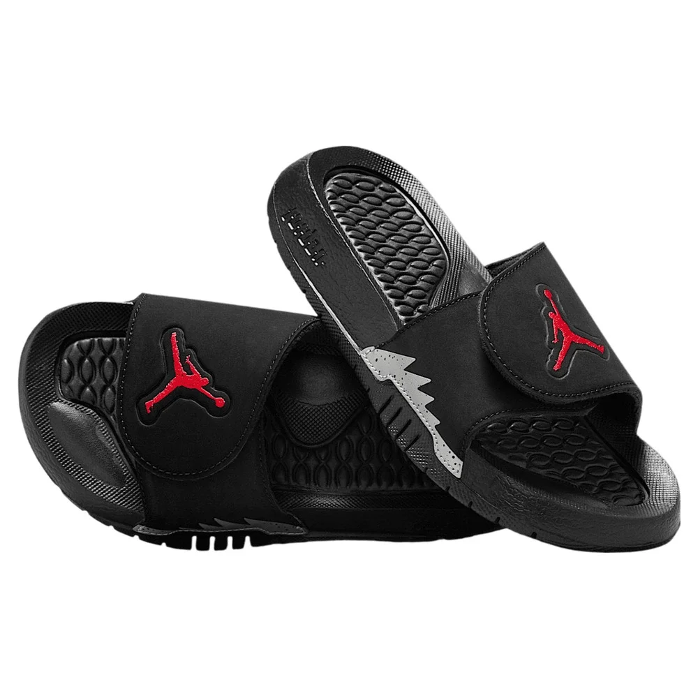 Air Jordan Hydro V Retro Black Fire Red Silver 555511-061 Size 5Y Youth Slides